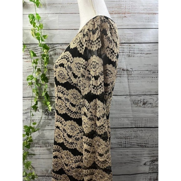 Cremieux Dress size 12 Gold Black Lace Straight Sheath Stretch Cocktail Knee - Picture 10 of 14